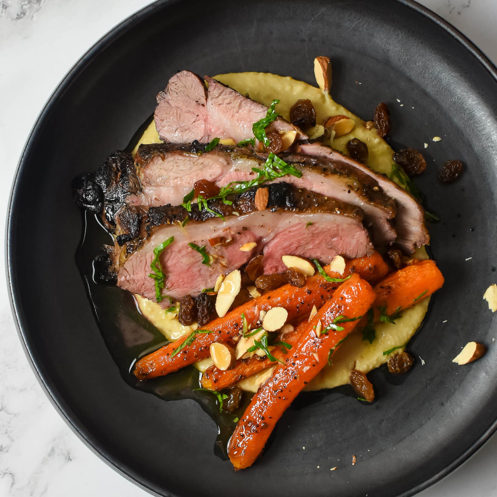 Grilled Lamb, Hummus and Carrots